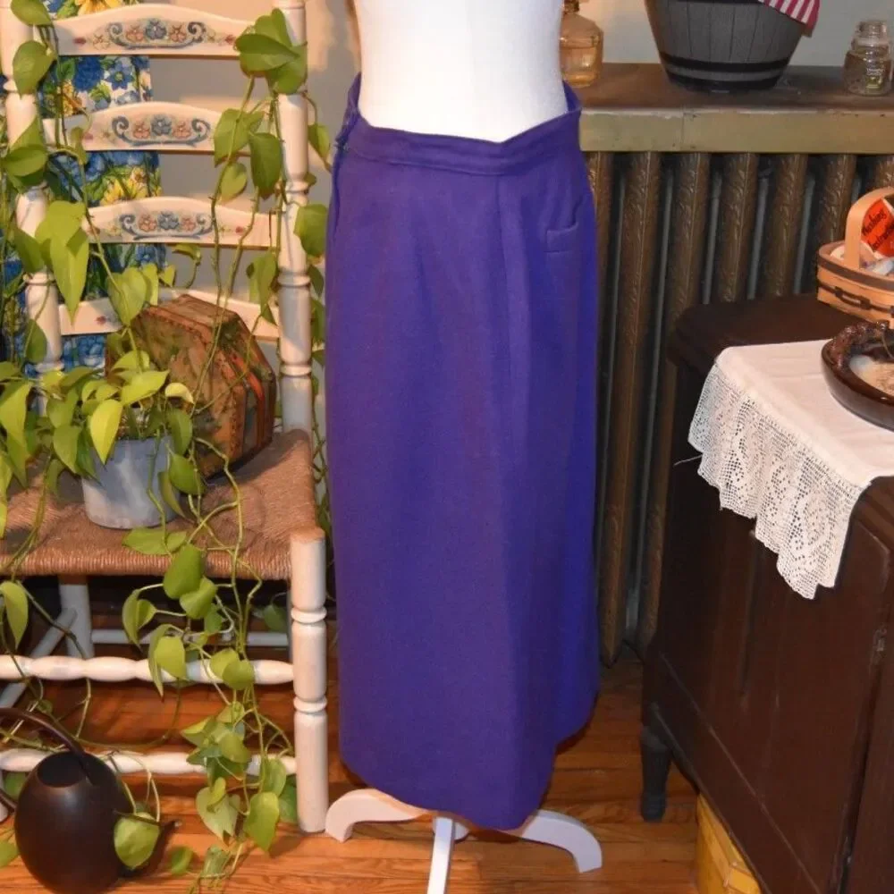 Vintage 80s-90s Step by Step Wool Lined Pencil Skirt Blue-Purple Size M-L